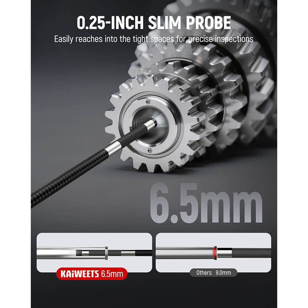 KAIWEETS KBA02 Articulating Borescope with 6.5mm slim probe for tight spaces