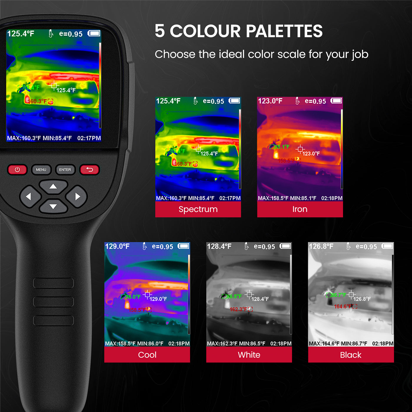 KAIWEETS thermal vision camera uses 5 color palettes