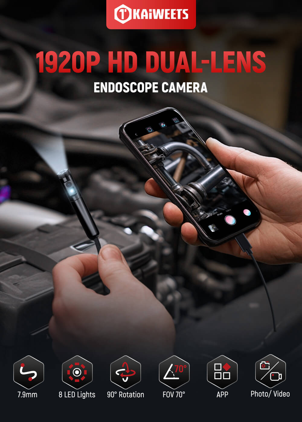 KAIWEETS KBM01 1920P Endoscope Camera phone