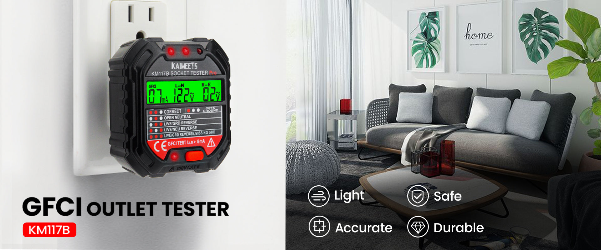 KAIWEETS KM117B GFCI Socket Tester