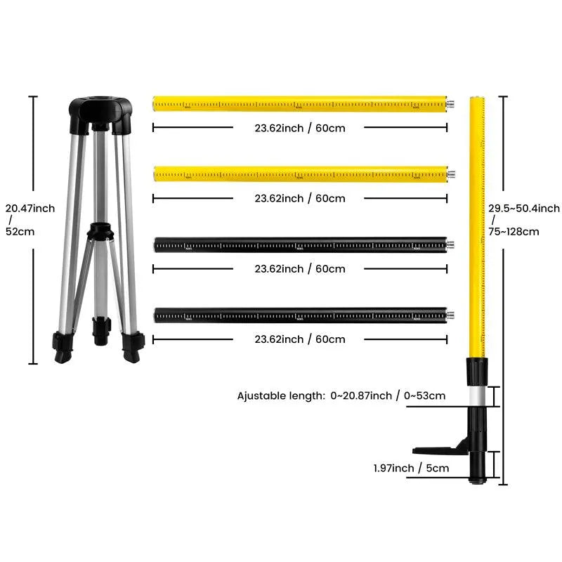 KAIWEETS KT-100P Professional Laser Level Elevating Tripod with 12.18ft Telescopic Rod - Kaiweets