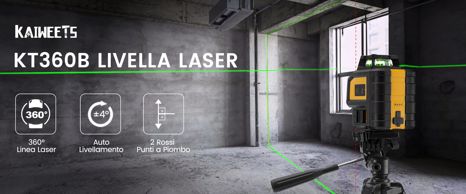KAIWEETS Laser Level 3 X 360 Green Line, Self-Leveling Construction Laser  OEM
