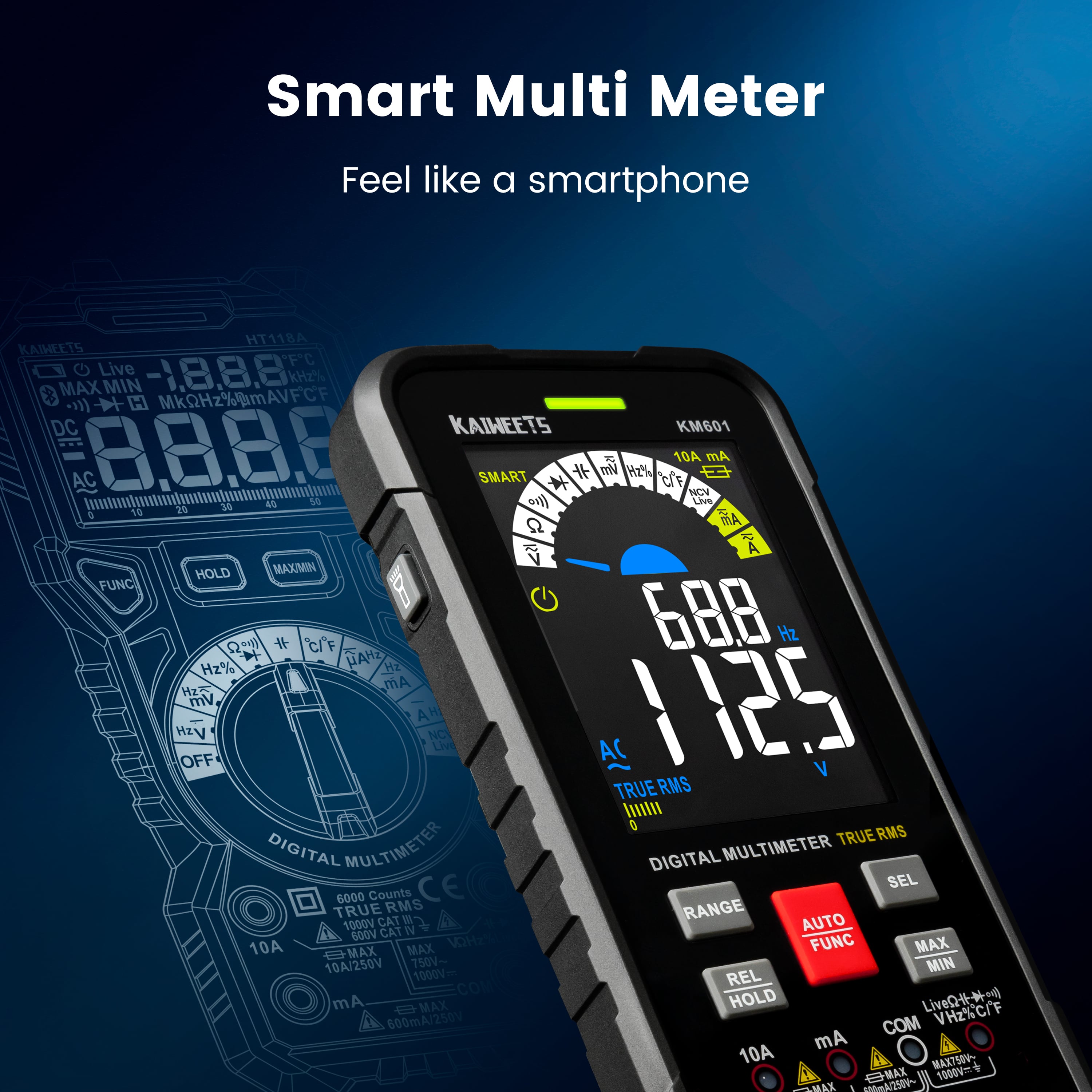 Multimètre numérique intelligent KAIWEETS KM601 - 10000 points True-RMS