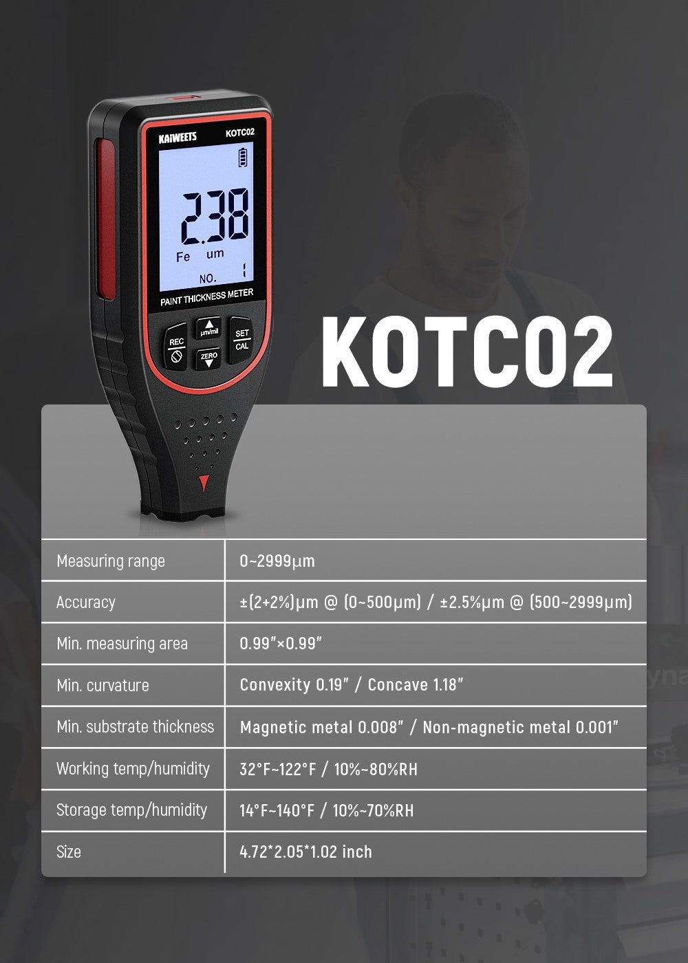 KAIWEETS KOTC02 Paint Thickness Gauge a+