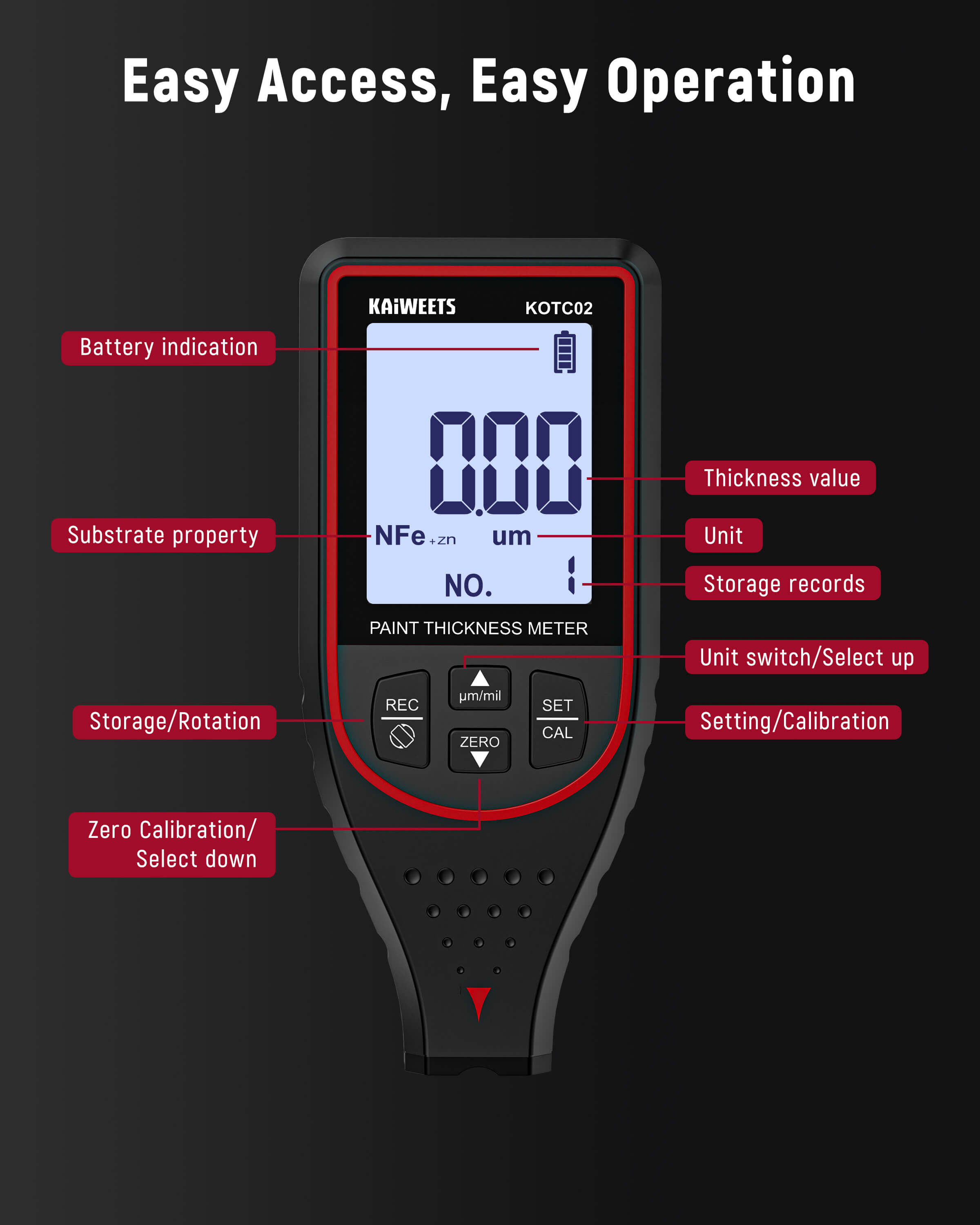 KAIWEETS KOTC02 Paint Thickness Gauge