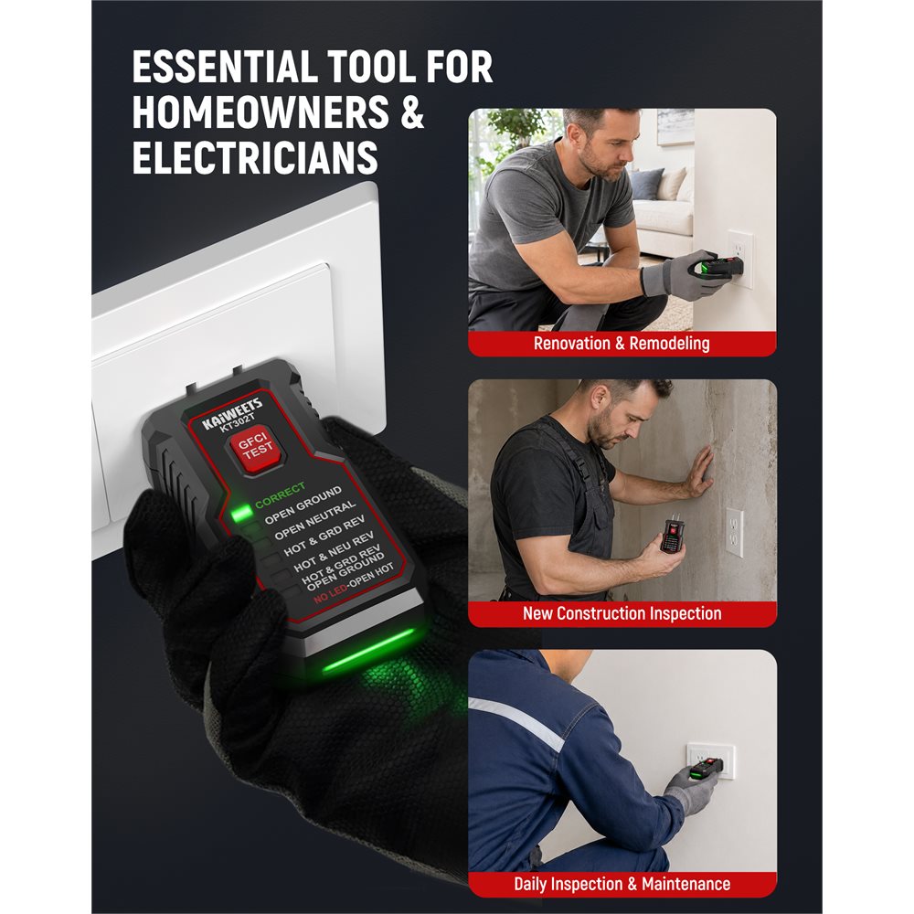 KAIWEETS KT302T GFCI Outlet Tester
