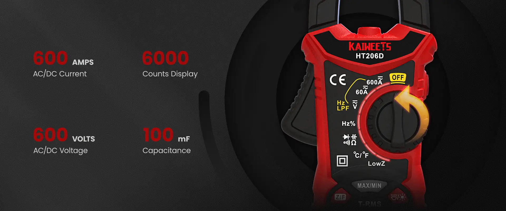 KAIWEETS HT206D 6000 counting clamp meter