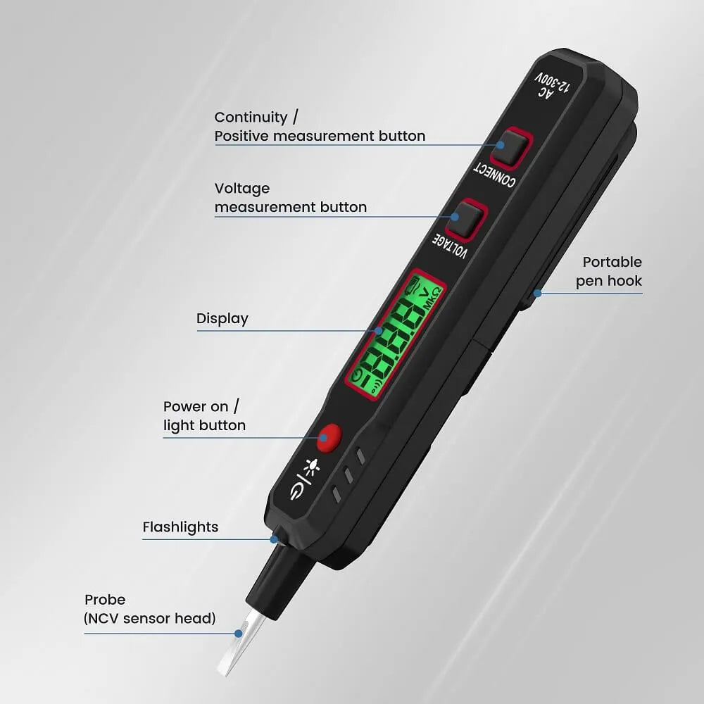 Multímetro T-02A Probador eléctrico Sin contacto Inducción Smart Home Tester  BreakPoint Detection Sound and Light Alarm Tester Electricista (Size :  T-02A ENGLISH) : : Bricolaje y herramientas