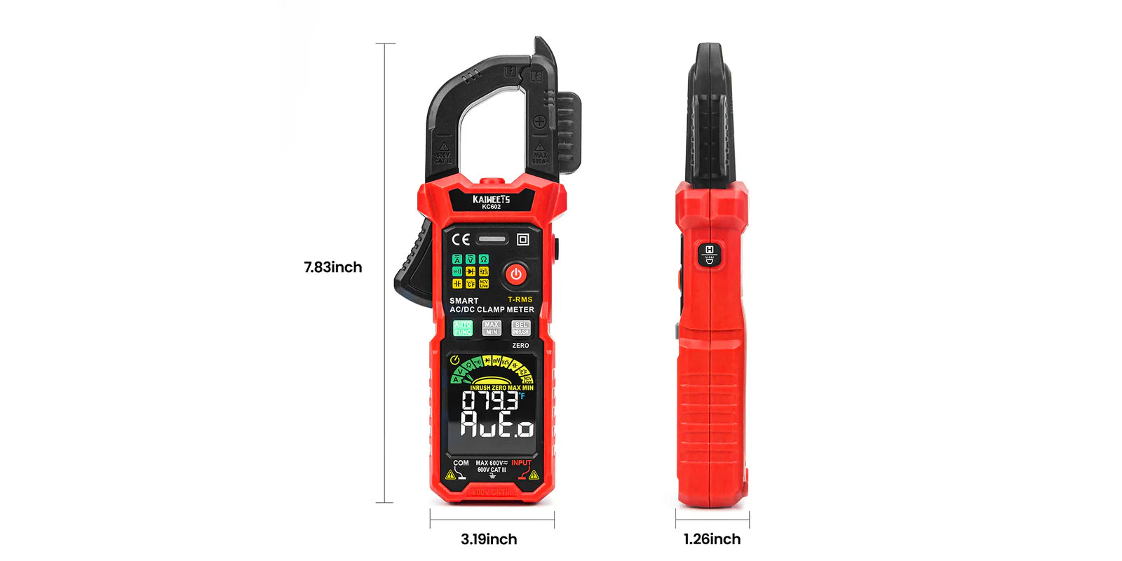 KC602 clamp meter size