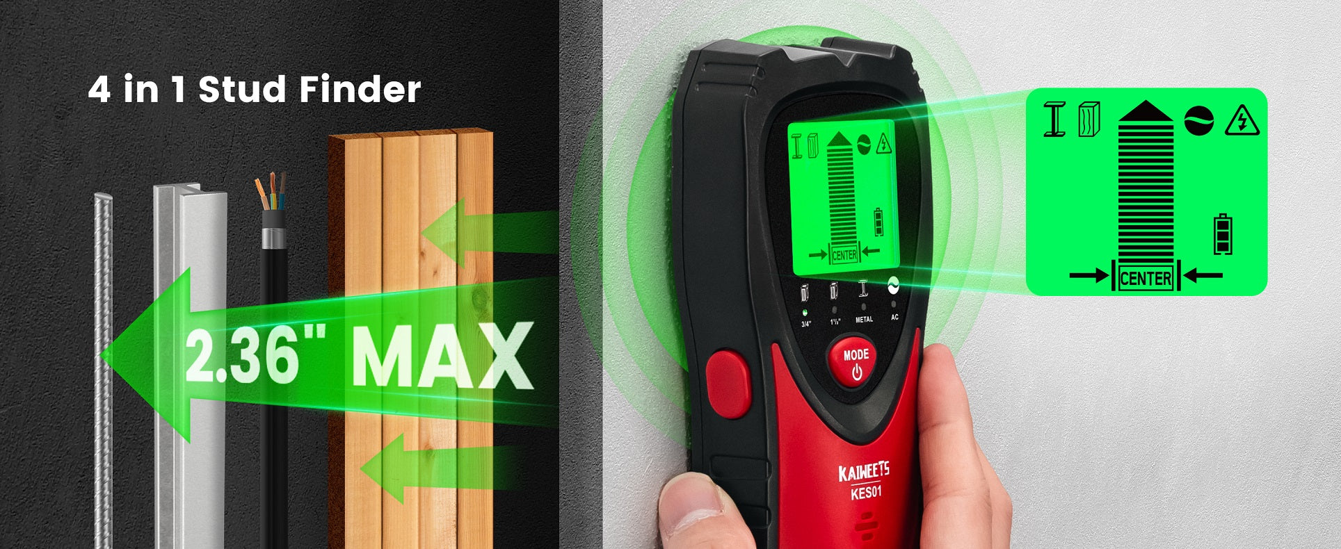 KAIWEETS KES01 Stud Finder Wall Scanner Stud Detector with Audio Alarm